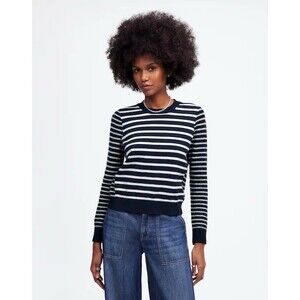 Madewell Women's Mixed-Yarn Striped Sweater Navy Cream Stripe Size Medium NWT